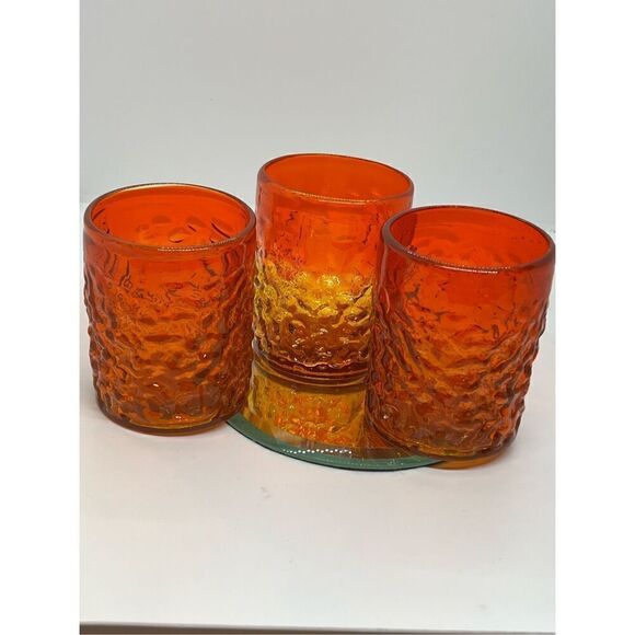 VTG Ryukyu 3 Pc Handblown Glass Ombre Low Ball Tumbler Amberina (Glows)  3 1/2" - Picture 1 of 15